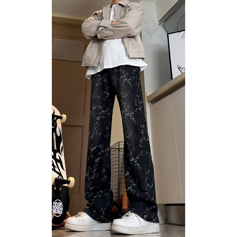 American ins high street niche jacquard casual straight jeans