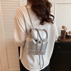 Korean niche autumn and winter style small fragrance chain backpack female ins blogger student backpack oil wax leather shoulder bag