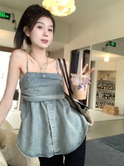 Design niche camisole retro slim denim top