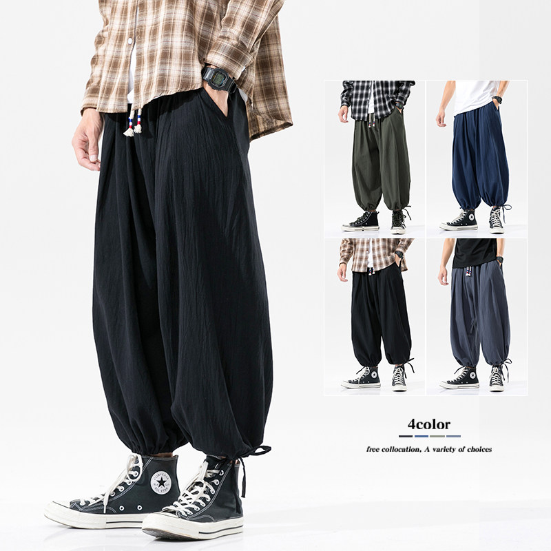 Spring new shadowless wall model casual plus size men's loose nine-point cotton, linen and linen casual pants