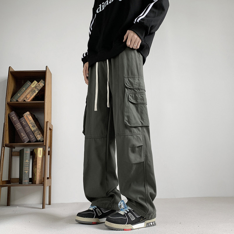 American retro high street overalls men's straight wide leg casual pants trendy ins trousers