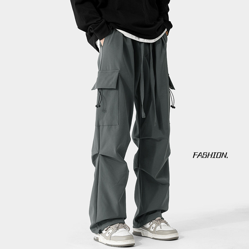 American functional parachute overalls men's large size drawstring leg mopping pants
