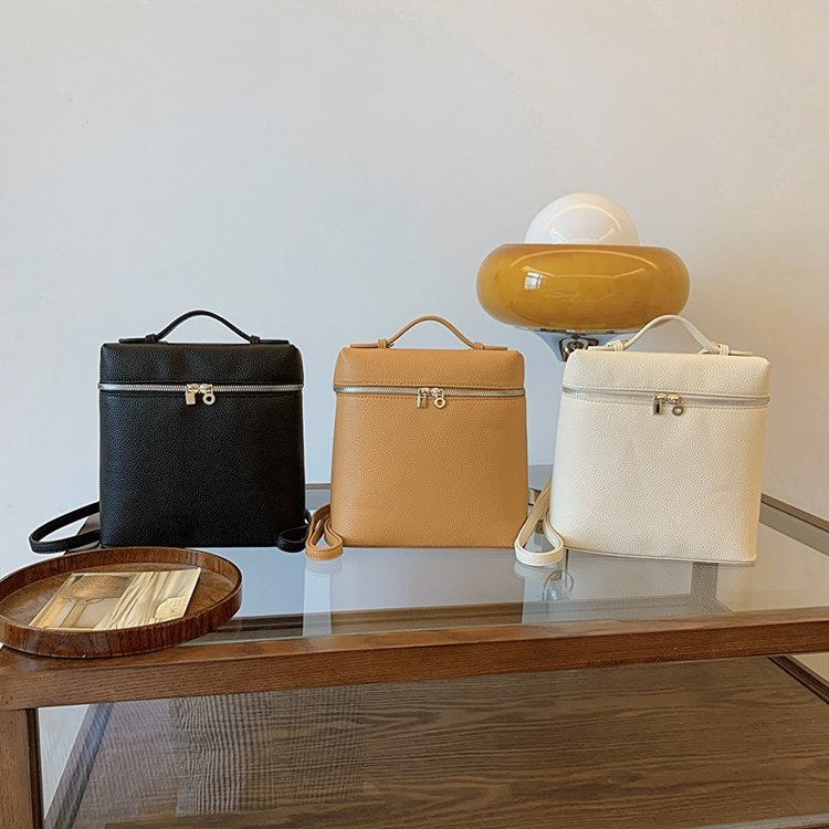 Korean style lunch box bag ins style backpack for women soft leather large capacity high-end simple college style backpack