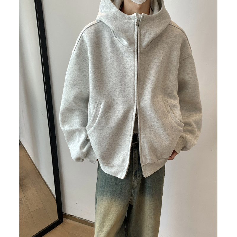 Autumn and winter thickened cleanfit American casual heavyweight 480G short cardigan sweatshirt