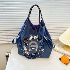 Embroidered canvas bag ballchain bag autumn and winter shoulder bag women's crossbody tote bag portable canvas bag cloth bag