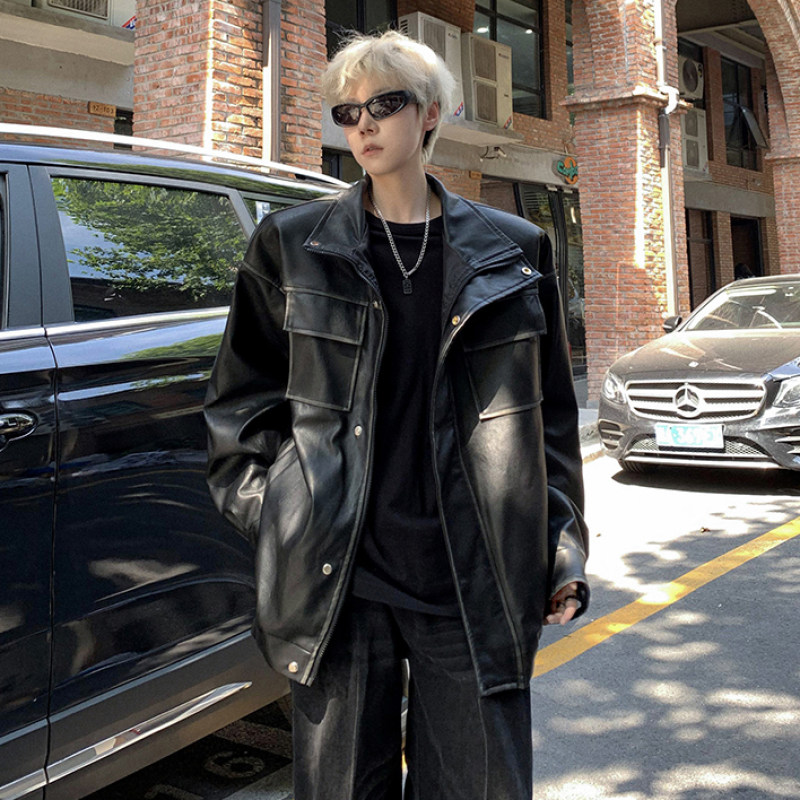 New Autumn Clothes Distressed Colored PU Leather Jacket