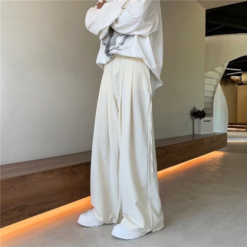 New streamer trousers for men, loose straight-leg floor-length trousers, ins trendy casual trousers, Hong Kong style wide-leg trousers