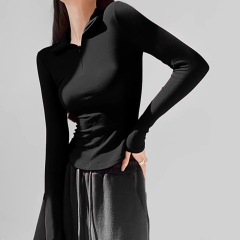 Long-sleeved T-shirt for hot girls to pinch waist and wear with bottoming shirt