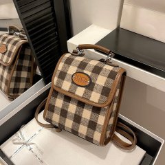 Retro plaid casual small square bag for women 2024 spring new fashion college style portable backpack