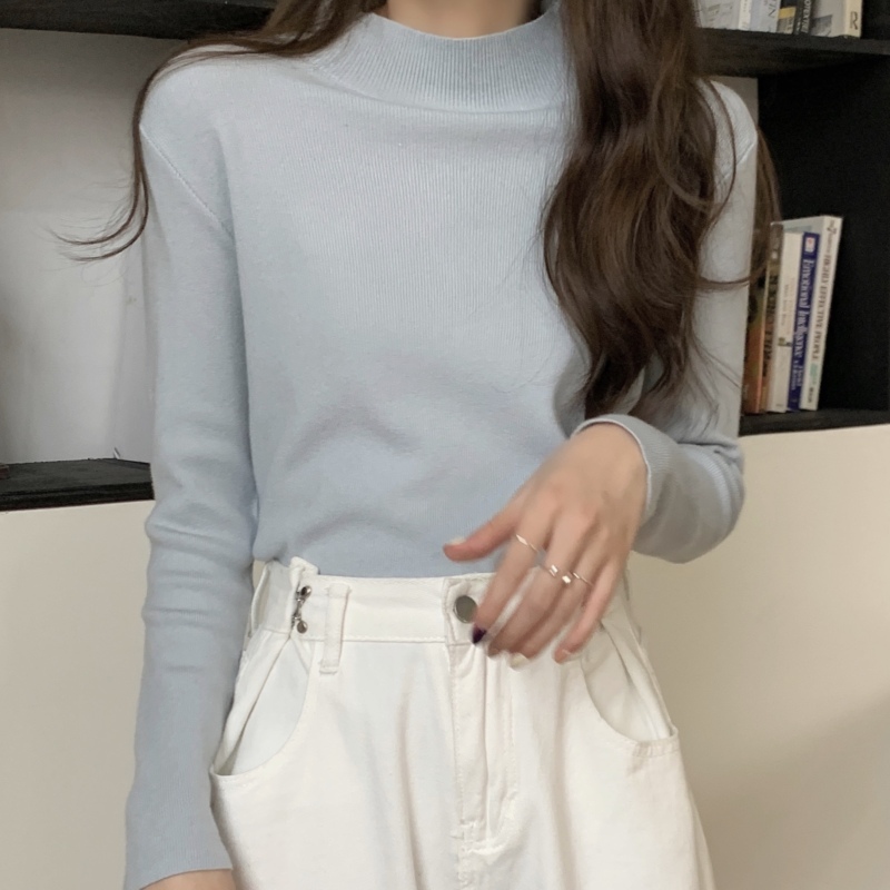 Actual shot and real price ~ Versatile thickened simple basic style slimming stretch half turtleneck long-sleeved sweater base layer