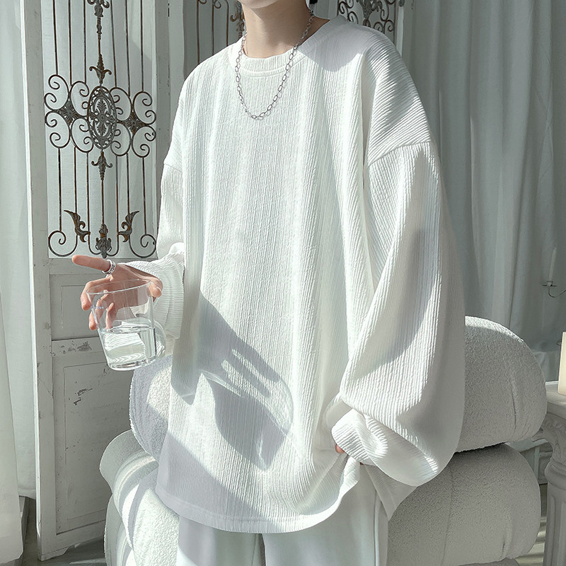 Large size inner long-sleeved T-shirt bottoming shirt for men in autumn salt striped casual loose sweatshirt