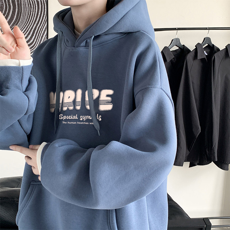 Autumn New Foam Printed Fake Two-piece Unisex Style Hooded Sweatshirt