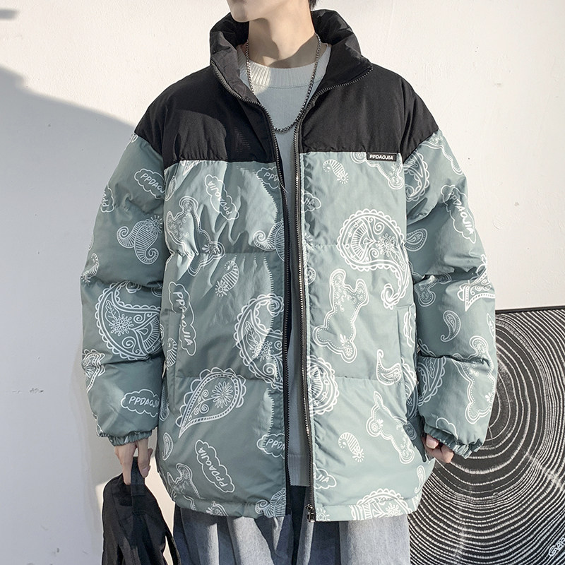 Winter large size men's light and shadow white wall original cashew flower bear print loose cotton clothing