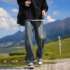 Washed Distressed Jeans Men's Spring and Autumn New Loose Straight Men's Long Pants