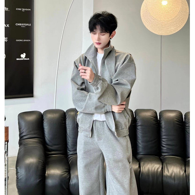 American ins trend casual sports suit cardigan sweatshirt loose straight wide leg pants
