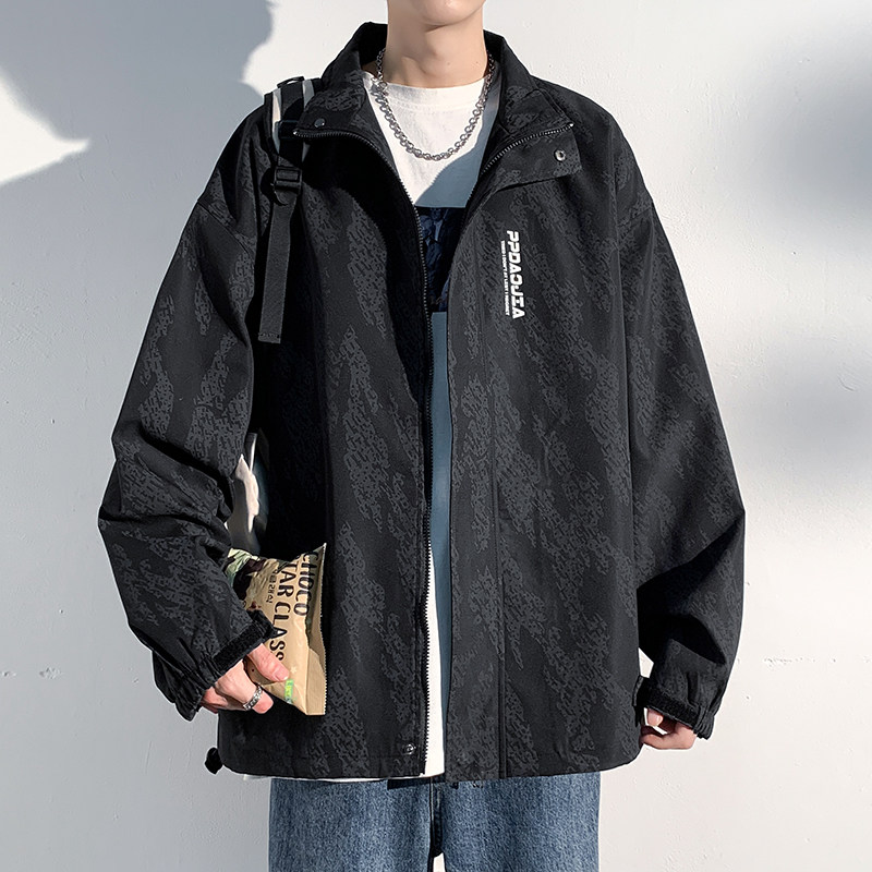 Special batch of 55 no price difference patterns with copyright autumn new printing large size stand-up collar cardigan jacket men's versatile jacket
