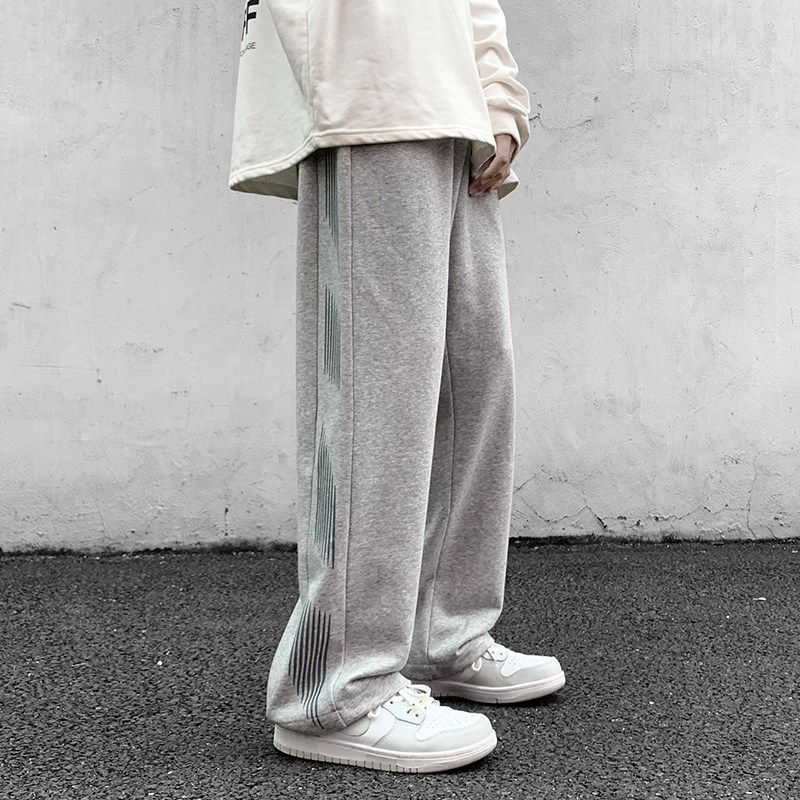 Autumn and winter printed splicing ins trendy floor mopping pants for teenagers large size loose casual trousers