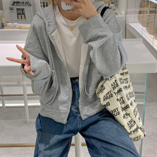 Women's piqué cotton jacket spring and autumn thin cardigan hooded sweatshirt casual versatile top