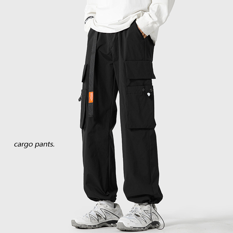 Spring Hong Kong style overalls for men with belt buckle, trendy large size leggings