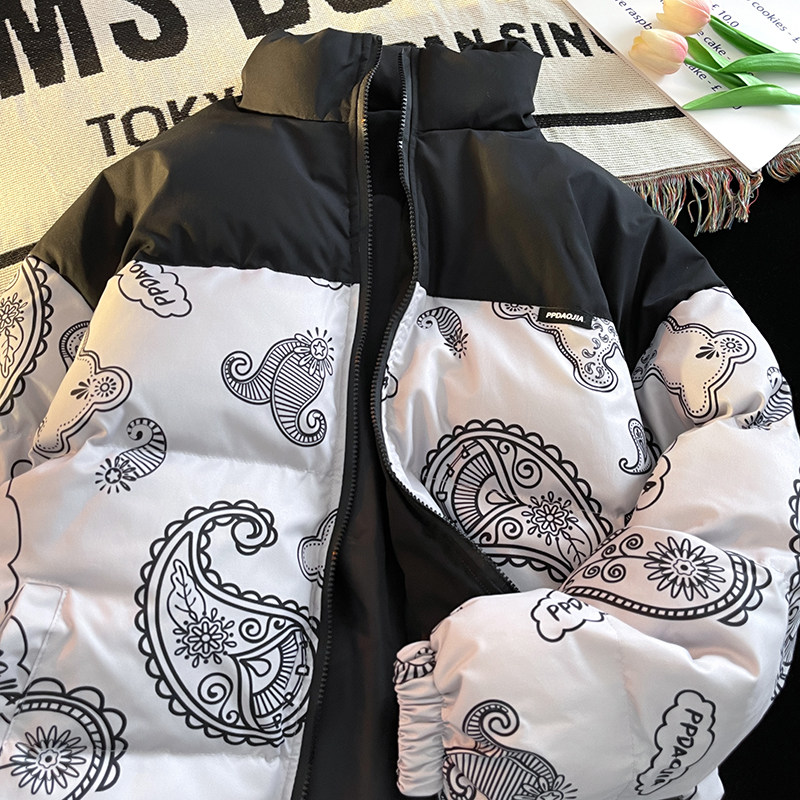 Winter new plus size men's Hong Kong style flat original cashew flower bear print loose cotton clothing