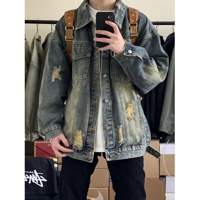 American denim jacket men's trendy autumn and winter trendy brand versatile Korean style jacket