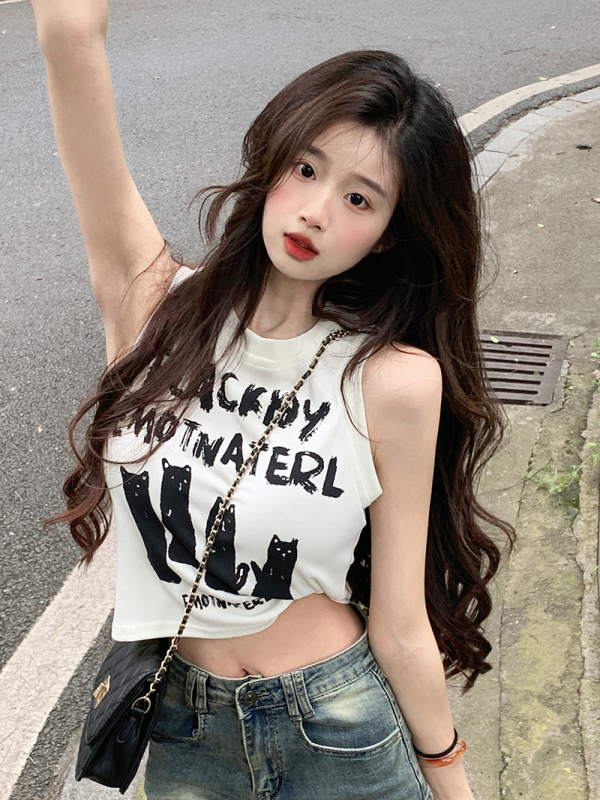 Original~Real shot and real price~Sweet cool style sleeveless splicing vest for women summer slim short top