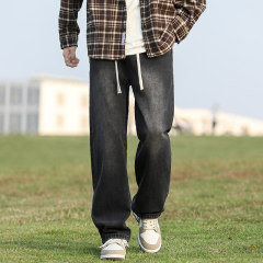 Hong Kong style jeans for men spring and autumn new style loose straight leg trendy brand trend youth versatile long pants