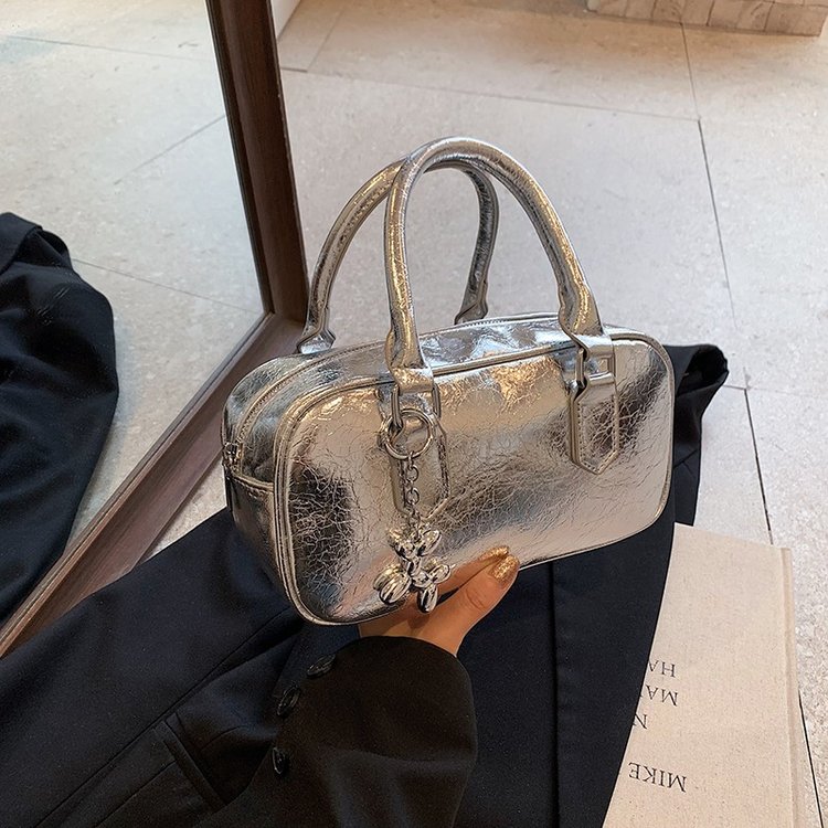 Sweet Cool Style Portable Boston Bag Women's 2024 Summer New Bowling Bag Shoulder Crossbody Bag Laser Pillow Bag