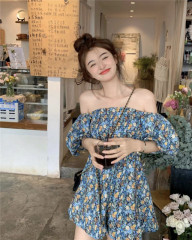 Summer new design pure lusty one-shoulder tube top waist jumpsuit floral dress