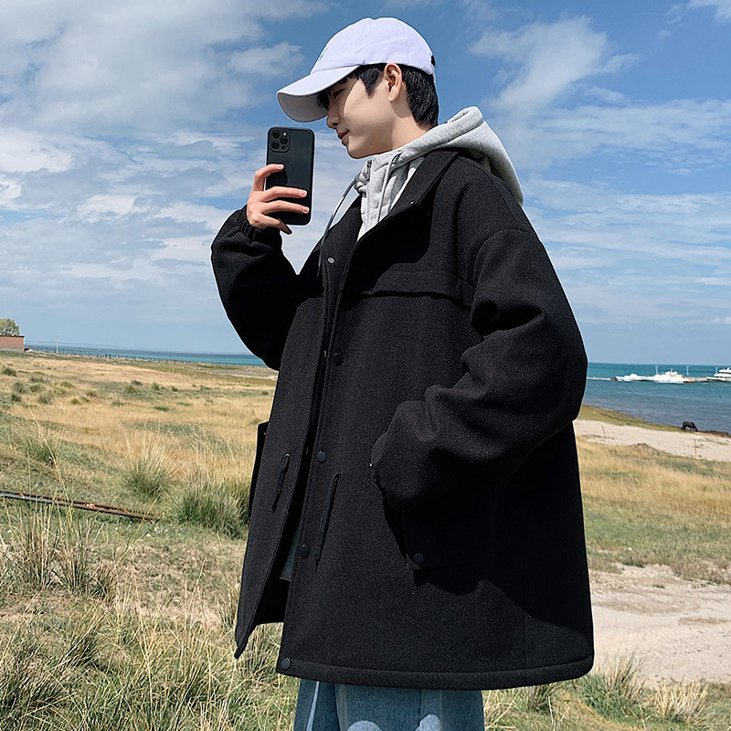 New winter fashion fake two-piece woolen coat thickened mid-length Weihai landscape trendy cotton coat
