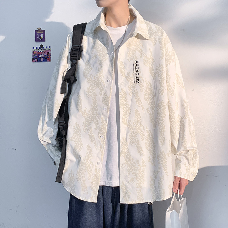 Hong Kong style casual high-end dark pattern printed original shirt men's trendy casual large size jacket