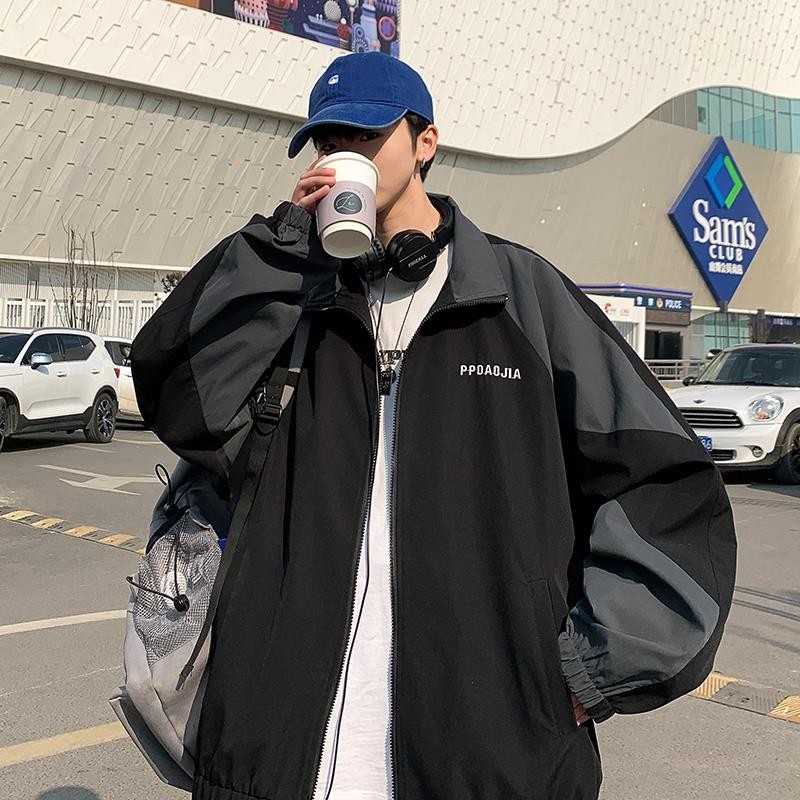 Autumn large size Hong Kong style patchwork workwear oversize trendy men's functional style jacket