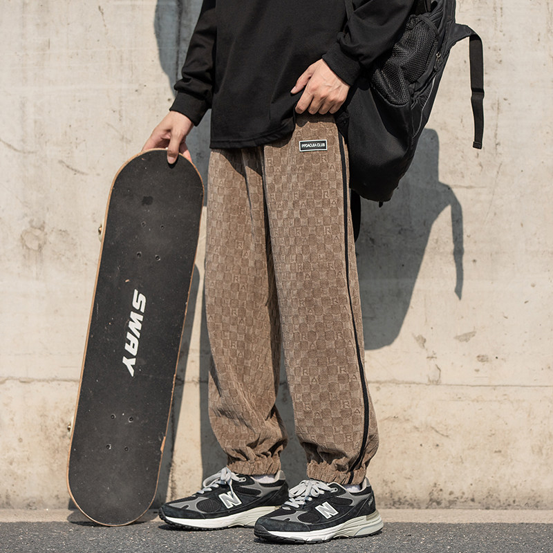 New autumn chenille pants men's large size cityboy checkerboard leggings sweatpants