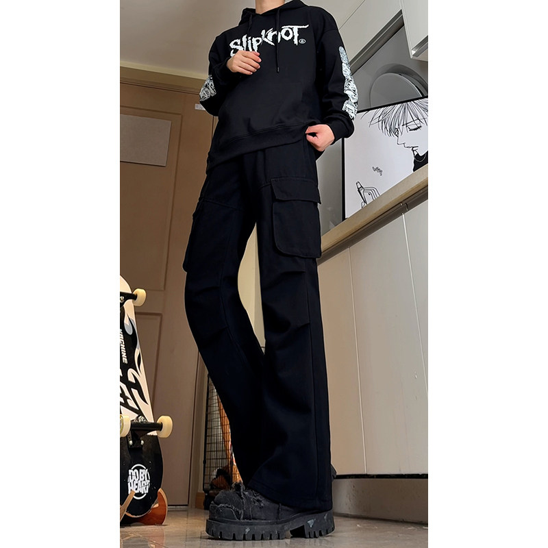 High quality American ins high street loose micro-flare washed casual pants