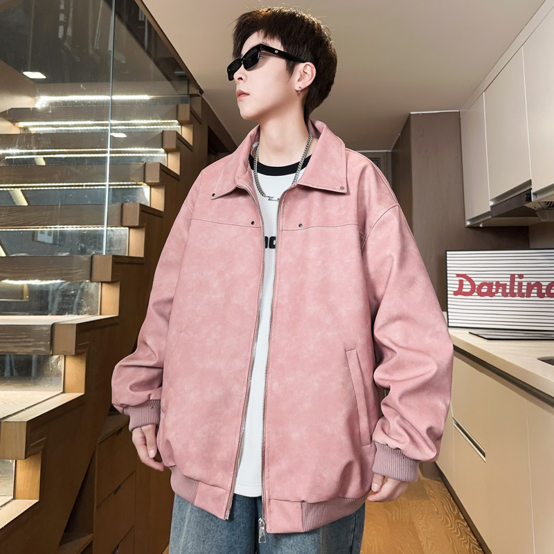 Autumn new leather jacket men's lapel men's leather jacket couples trendy style