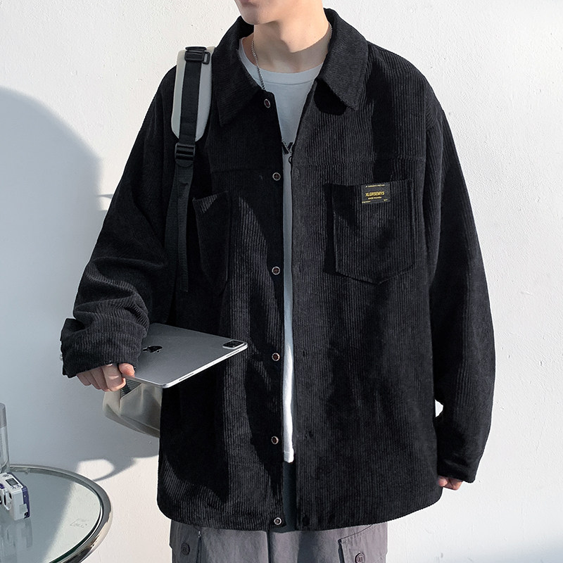 Spring Hong Kong style corduroy loose long-sleeved shirt men's trendy large size jacket