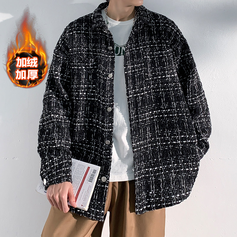 Winter high-end velvet thickened jacket men's houndstooth lapel long-sleeved jacket