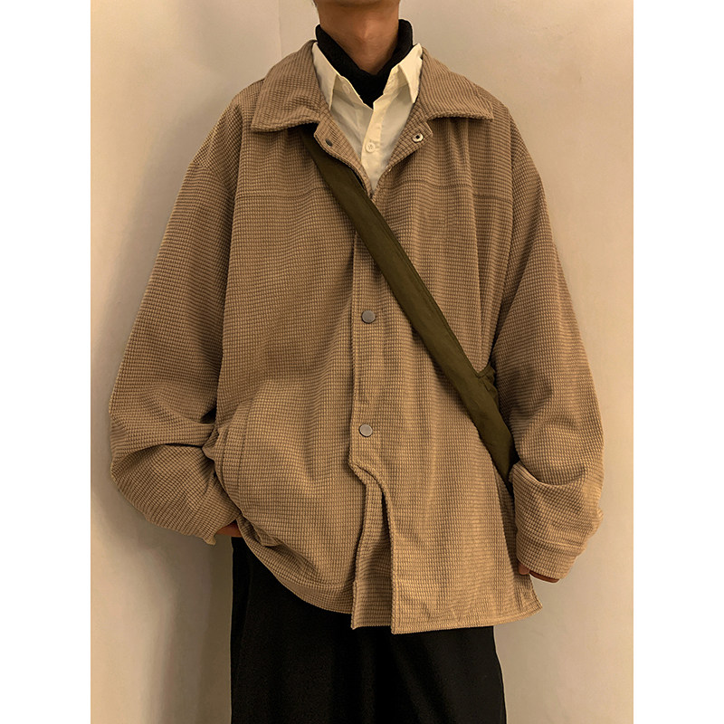 Waffle lapel jacket spring and autumn couple coat trendy cardigan sweatshirt for men