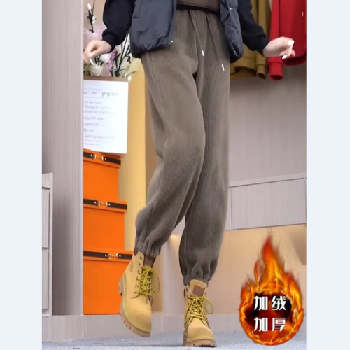 Winter large size thickened velvet corduroy pants for women new women's loose and slimming harem pants