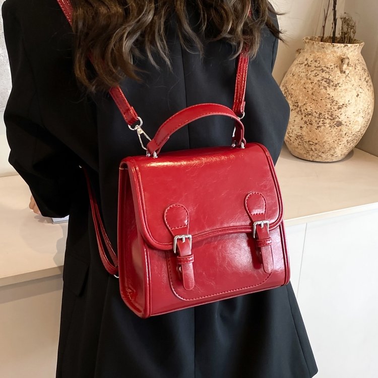 Korean hand-held red bag women's 2024 new trendy fashion backpack college style versatile shoulder bag