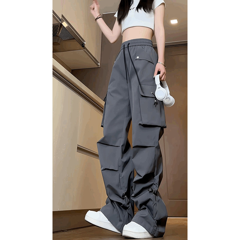 Spring multi-pocket trendy waterproof floor mopping overalls men's handsome high street paratrooper pants