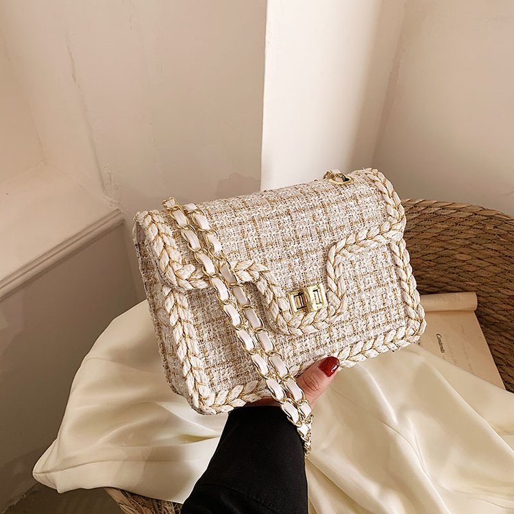 Woven niche temperament light luxury small fragrance style woolen bag women 2024 new chain shoulder crossbody bag