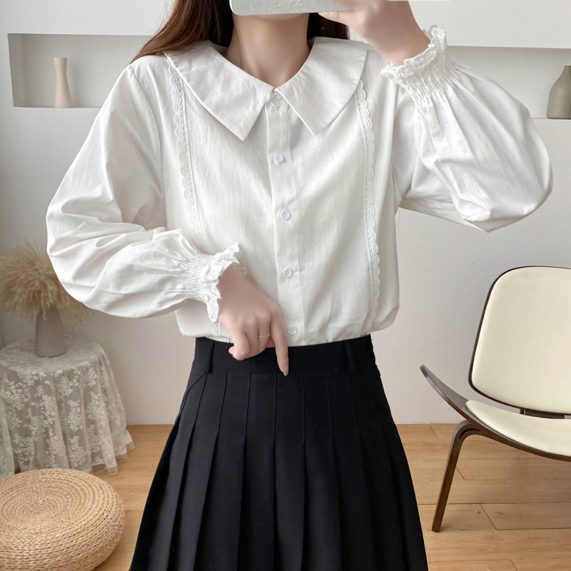 Sweet baby doll collar long-sleeved white shirt women's inner shirt autumn design niche student top