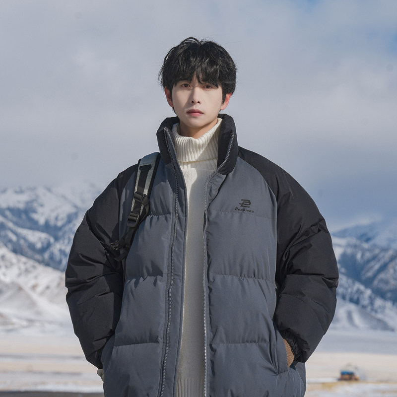 Autumn and winter raglan sleeves contrasting printed stand collar casual warm cotton coat
