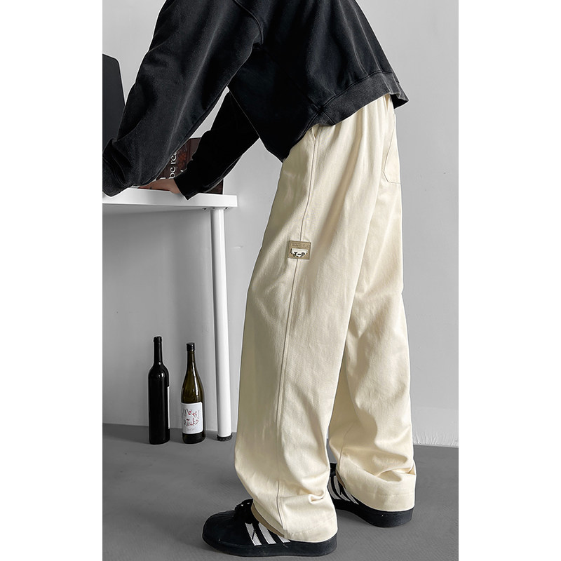 No price difference, autumn new high-end label Hong Kong style trendy wide-leg floor-length trousers