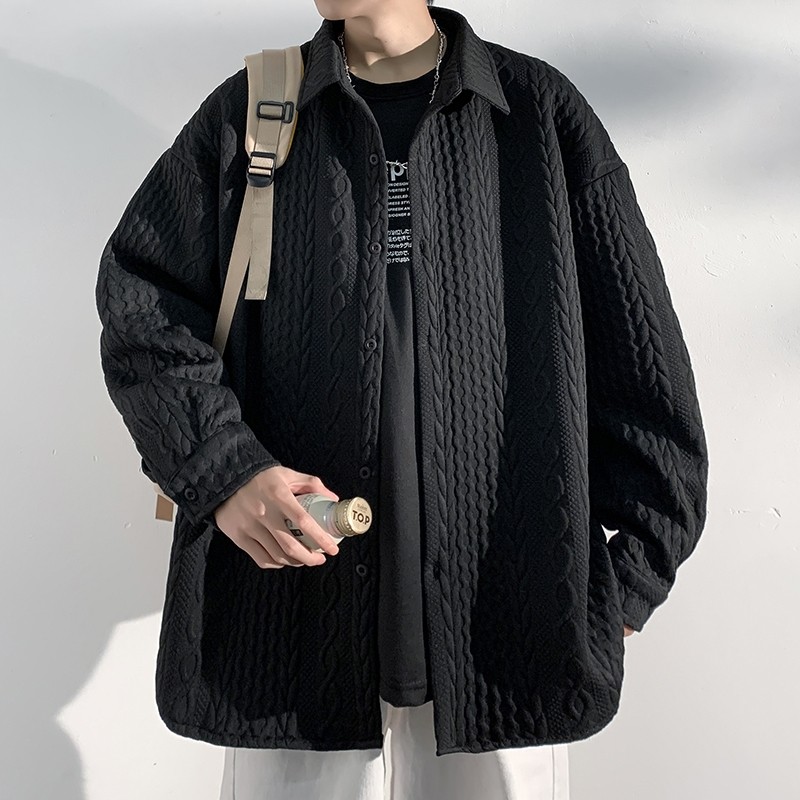 Hong Kong style high-end baroque three-dimensional twist lapel shirt men's shirt jacket