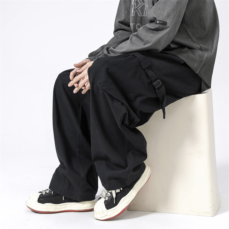 Autumn new style student large pocket overalls men's straight casual pants