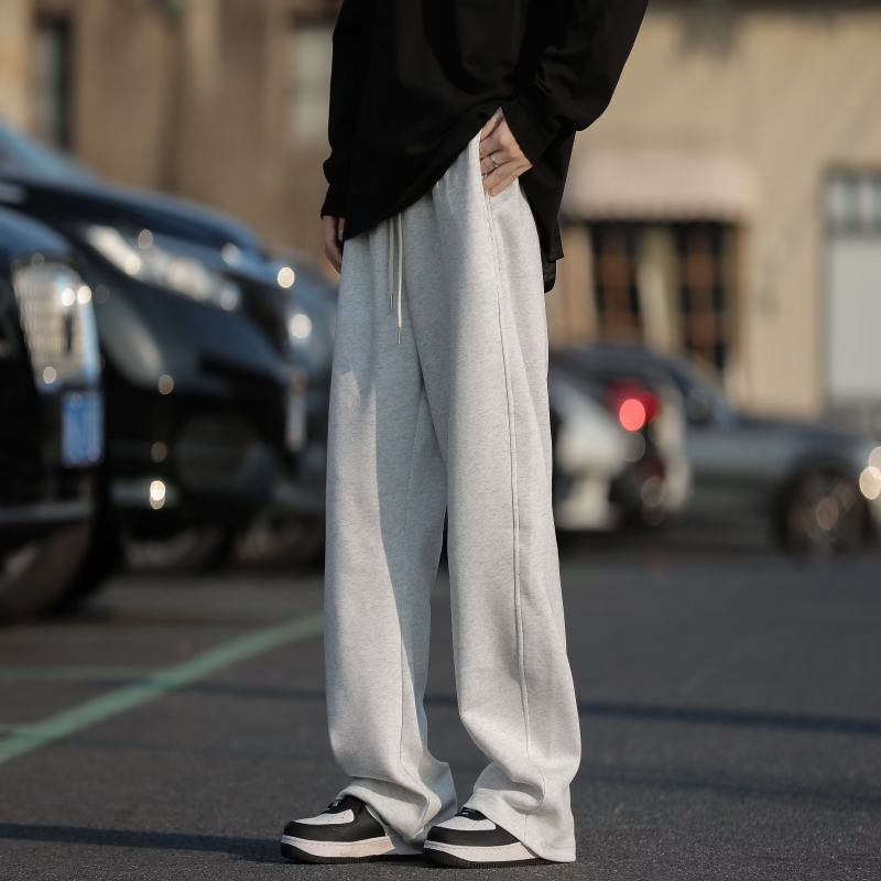 American gray pants for men and women, drapey casual pants, high street hip-hop loose straight pants