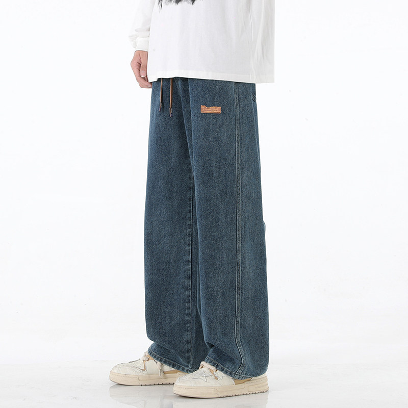 Jeans men's spring and autumn straight leg loose wide leg American vibe high street floor mopping pants
