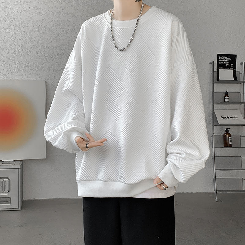 Men's sweatshirt spring new Hong Kong style loose jacquard pullover